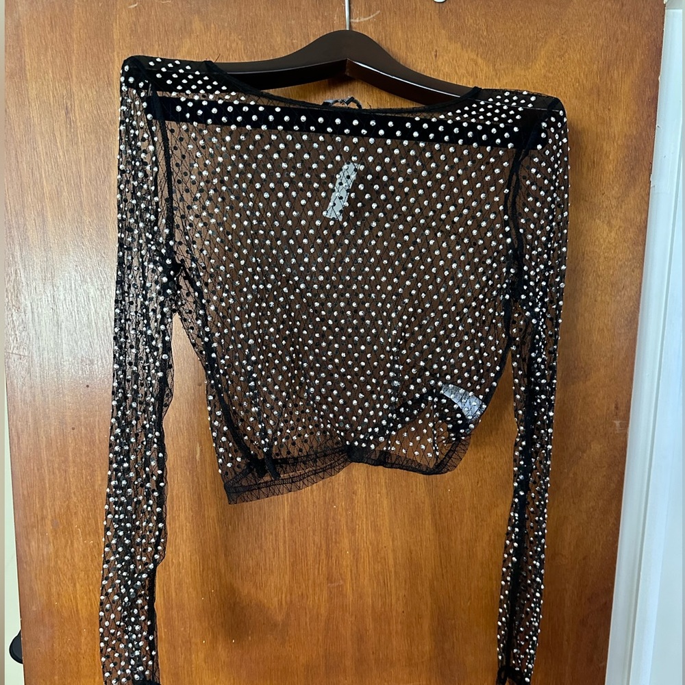 Never worn Top Chic sheer long sleeve crop top